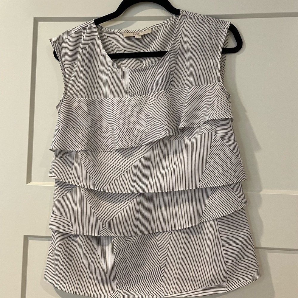 Loft Striped Ruffle Top